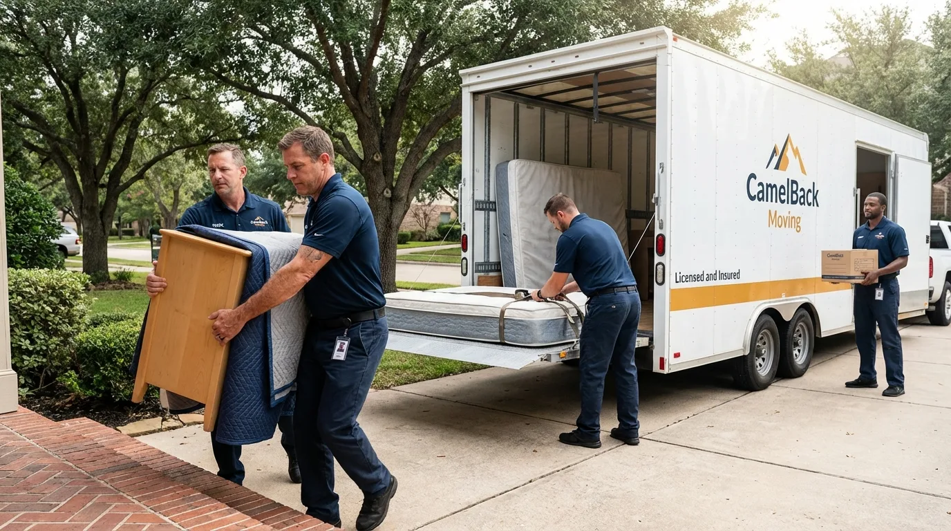 Crew loading residential truck for cross-state move from Okeene, OK